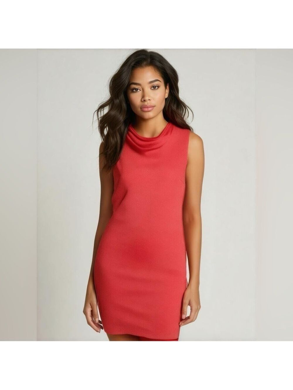 INC International Concepts Draped Cowl Neck Sleeveless Bodycon Red Midi Dress